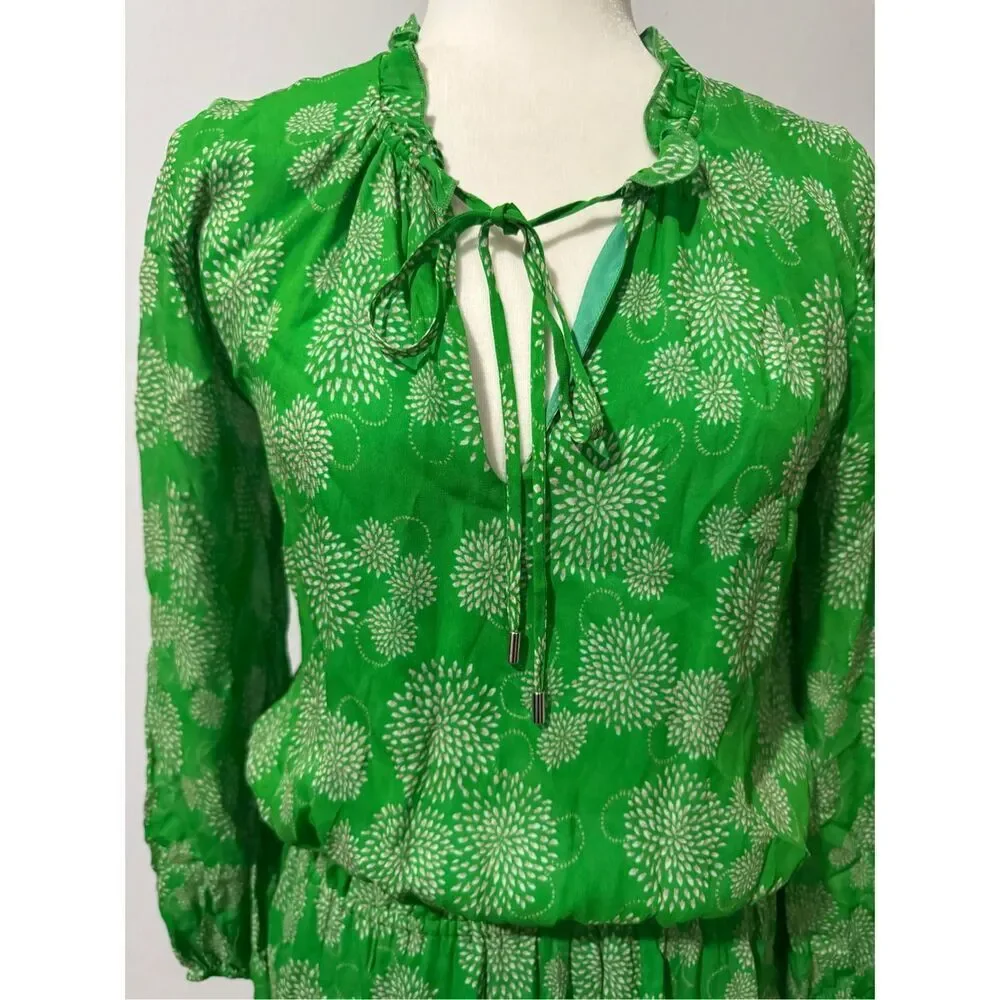 Karina Grimaldi green white print long sleeve mini dress S